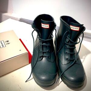 Hunter rain boots combat boot style with lace